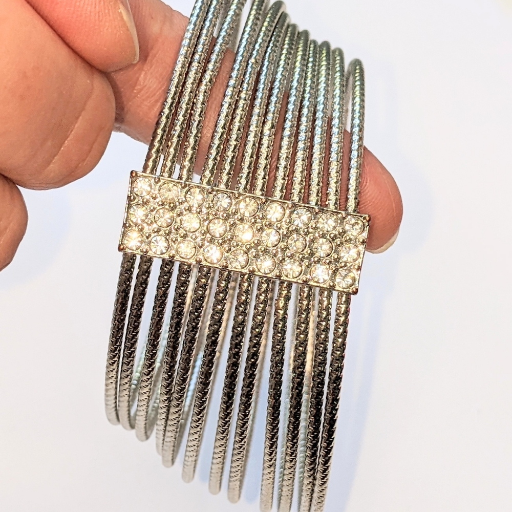 *Bundle and Save* Silver Tone Bangles with Clear Stones - Picture 2 of 4